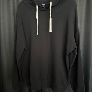 Black Hoodie with Cream Drawstrings